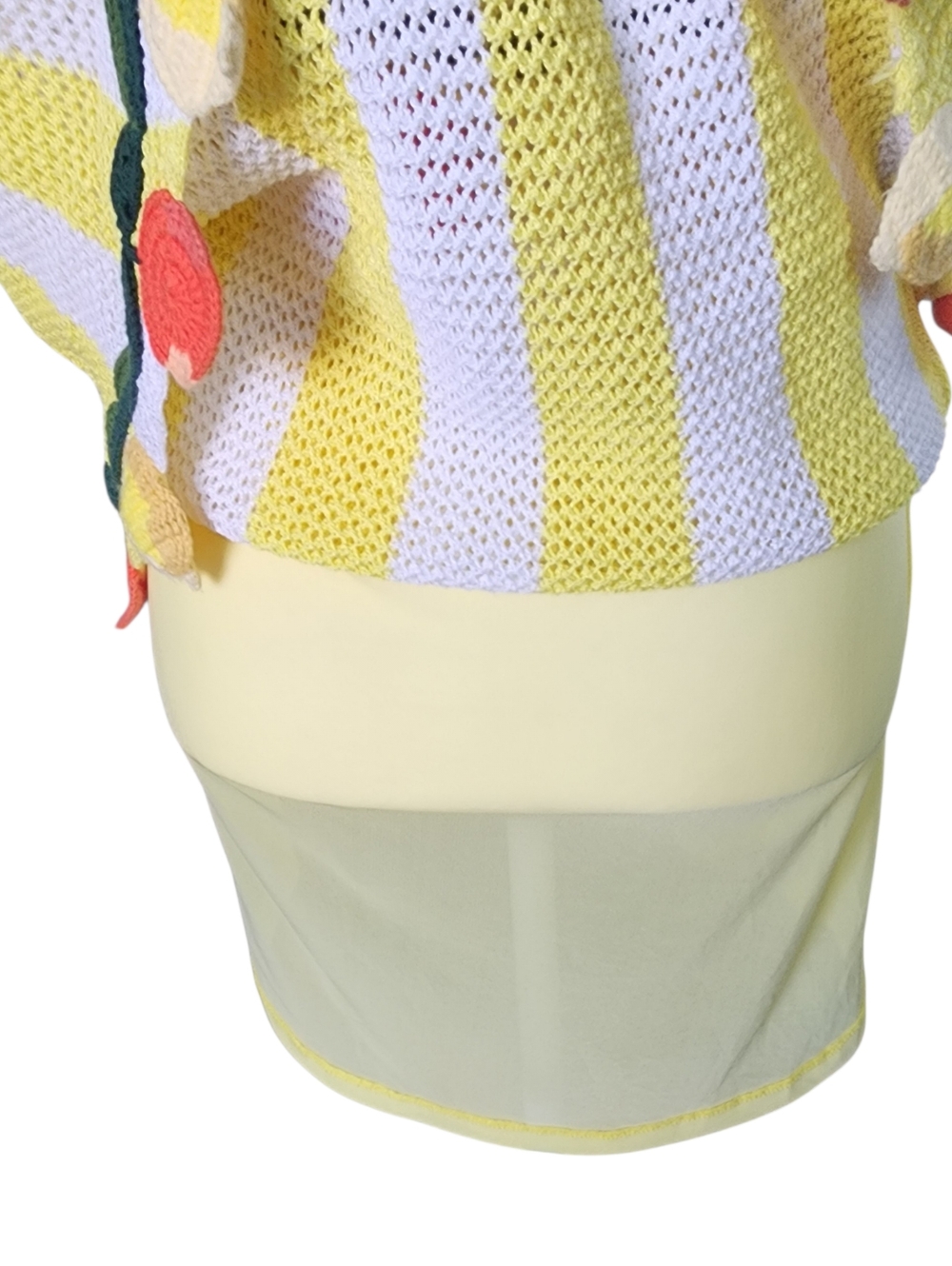 STAUD Yellow and White Striped Crochet Midi Dress with Fruit Trim - Picture 9 of 12